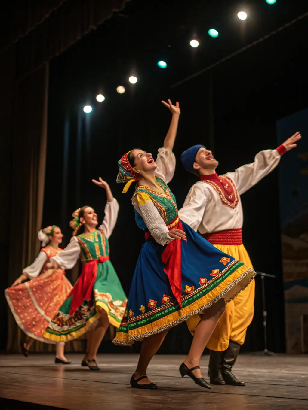 A dynamic image of a Melting Hope performance on an international stage, emphasizing the organization's global reach and intercultural dialogue.